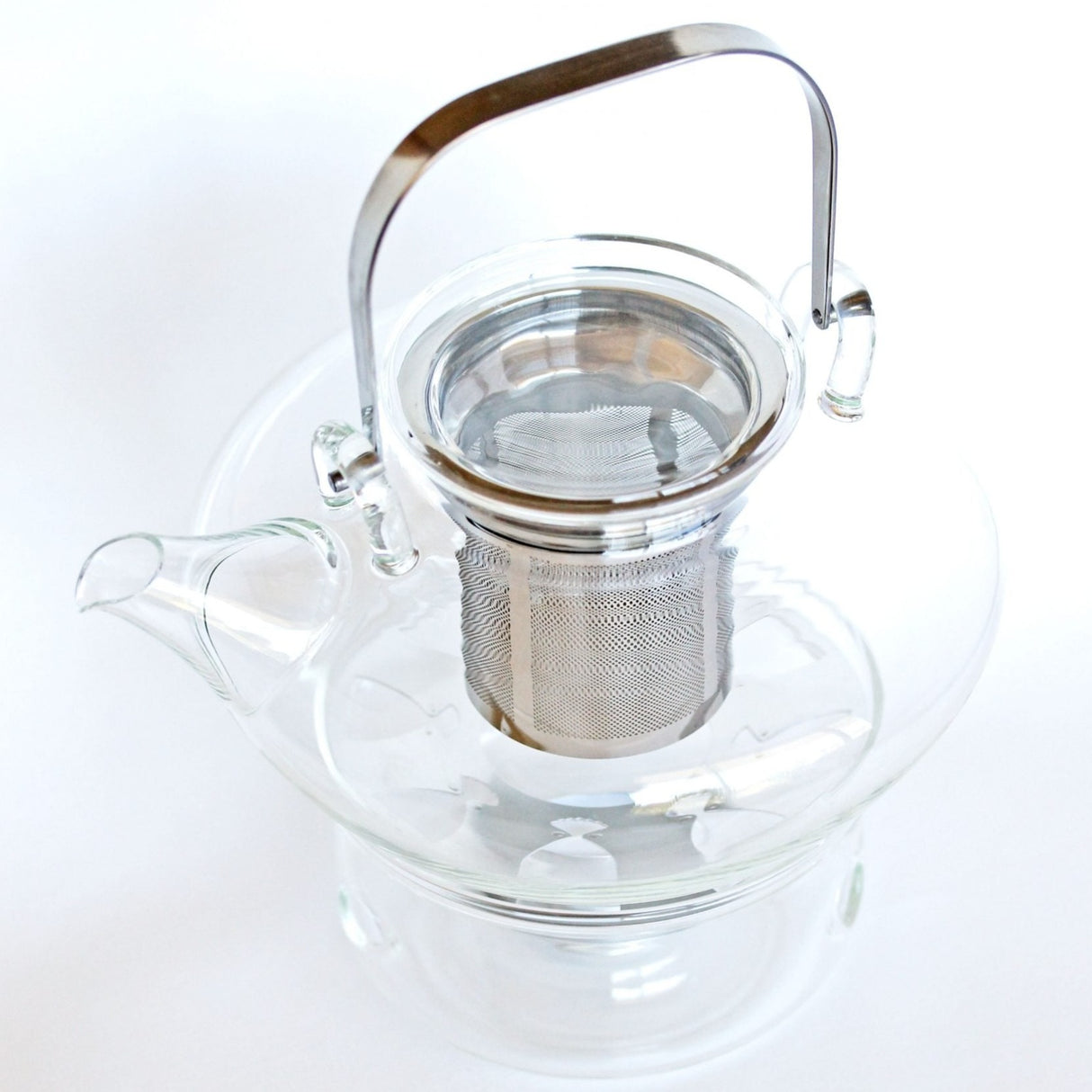 Clear Glass Teapot with Warmer.