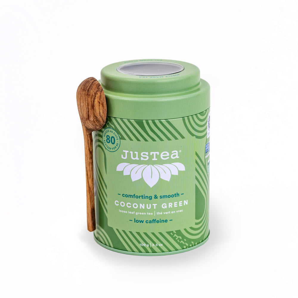 Coconut Green Tin & Spoon - 80 cups Loose Leaf Tea (Quantity of 6)
