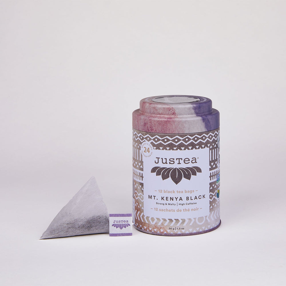 Mt. Kenya Black Tea Bag Tin - 12 Compostable Pyramid Bags (Quantity of 6)