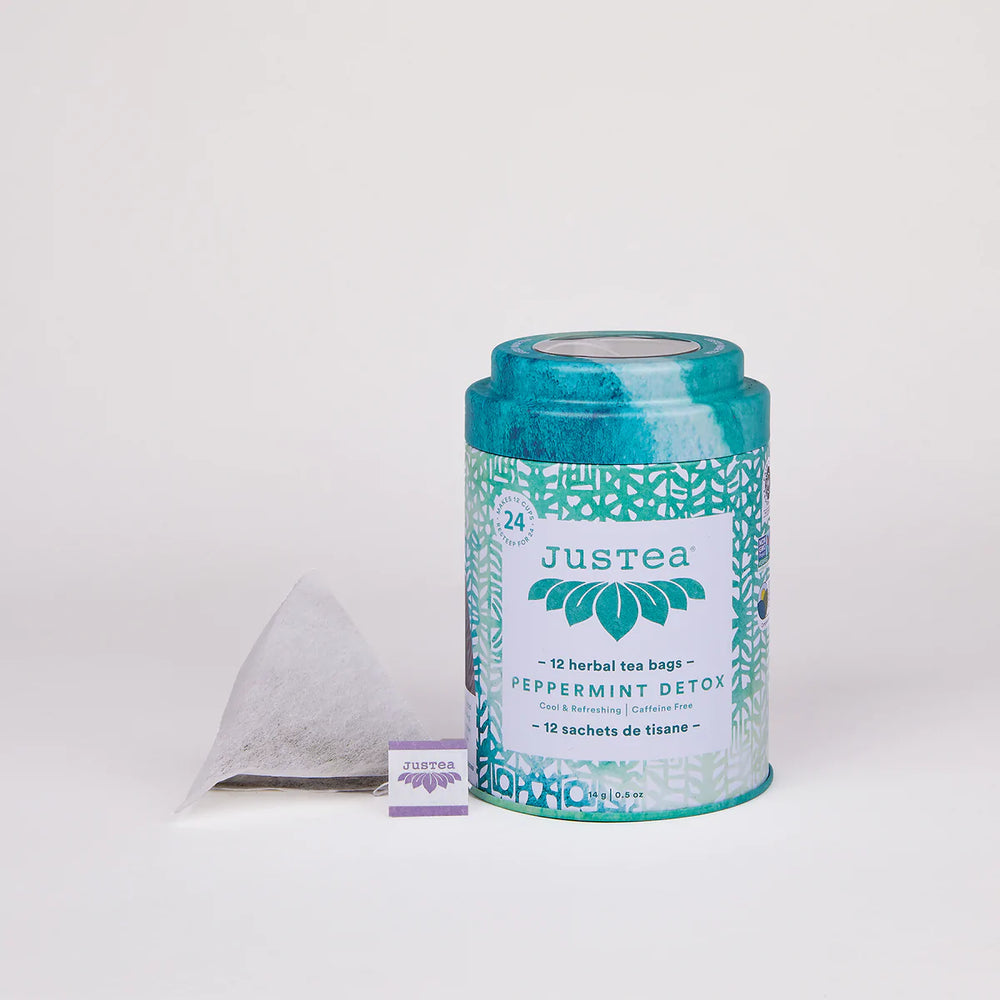 Peppermint Detox Tea Bag Tin - 12 Compostable Pyramid Bags (Quantity of 6)