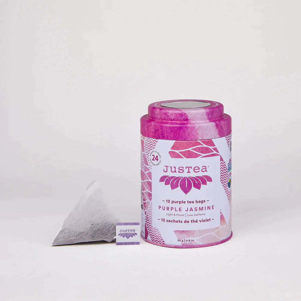 Purple Jasmine Tea Bag Tin - 12 Compostable Pyramid Bags (Quantity of 6)