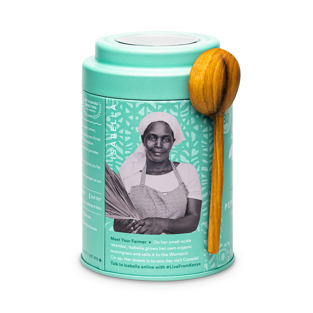 Peppermint Garden Tin & Spoon - 80 cups Loose Leaf Tea (Quantity of 6)