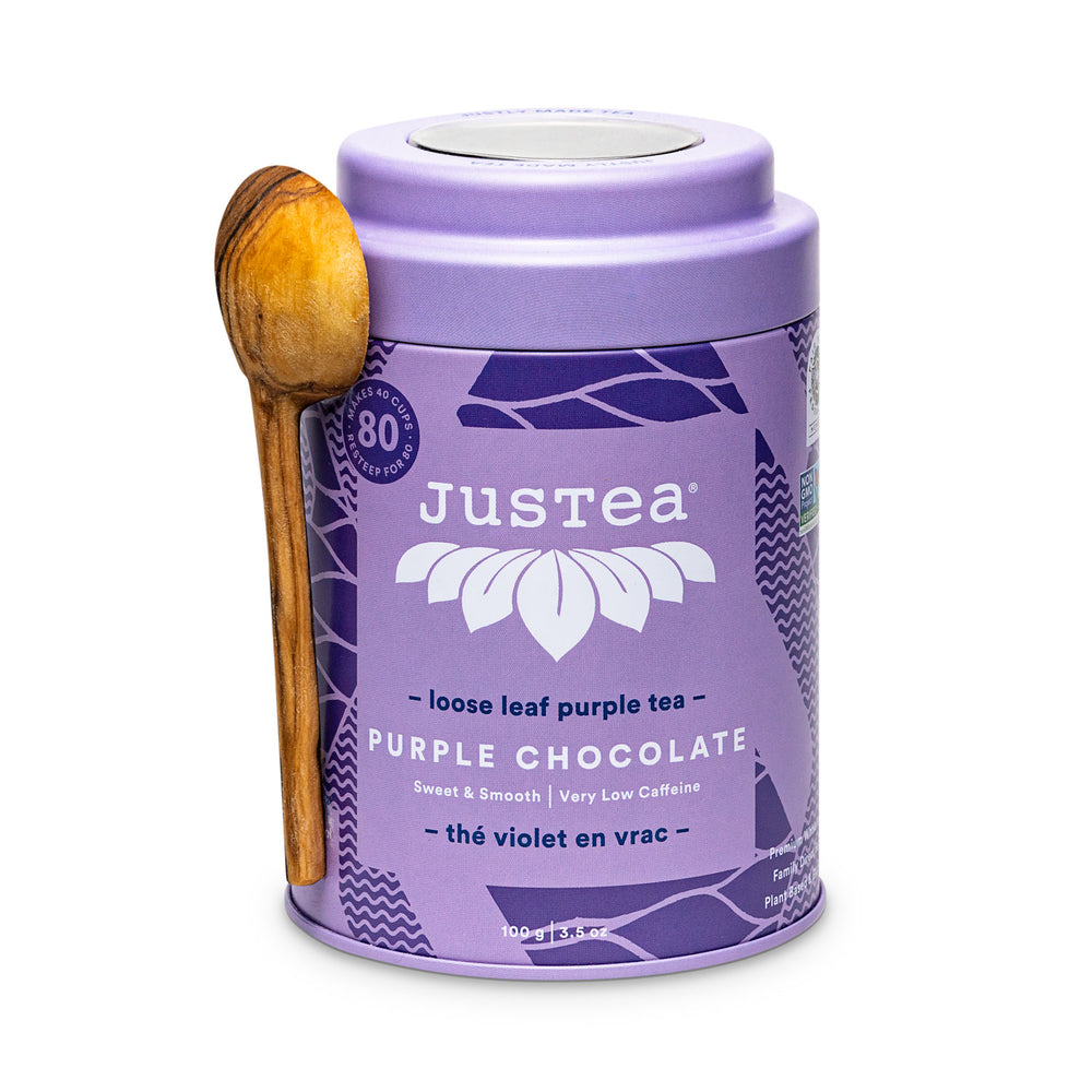 Purple Chocolate Tea Tin & Spoon - 80 cups Loose Leaf Tea (Quantity of 6)