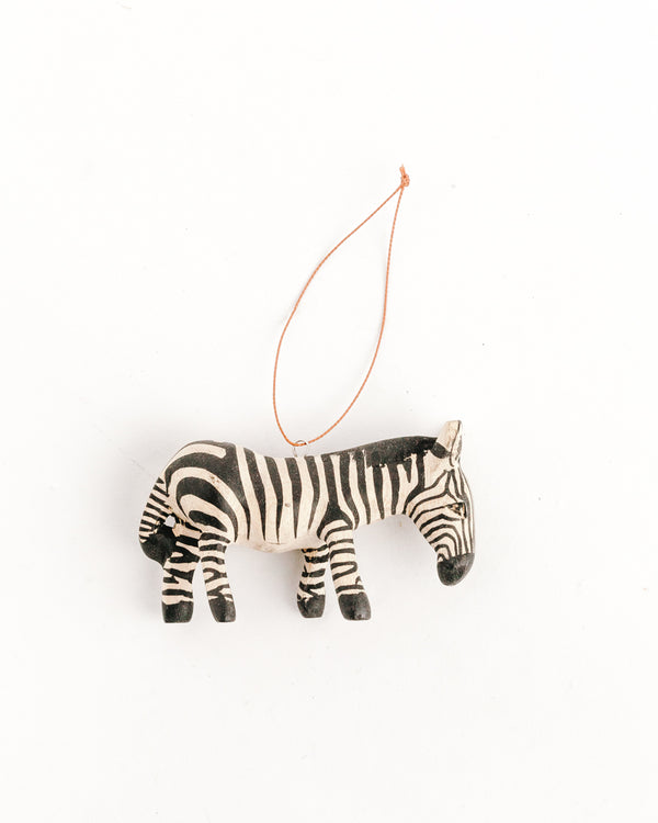 Hand-carved Zebra Holiday Ornament